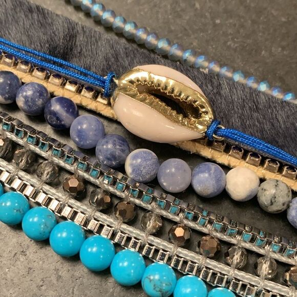 Nautical Boho Cuff Bracelet with Shell and Turquoise Beads by Victoria Emerson - Picture 5 of 9